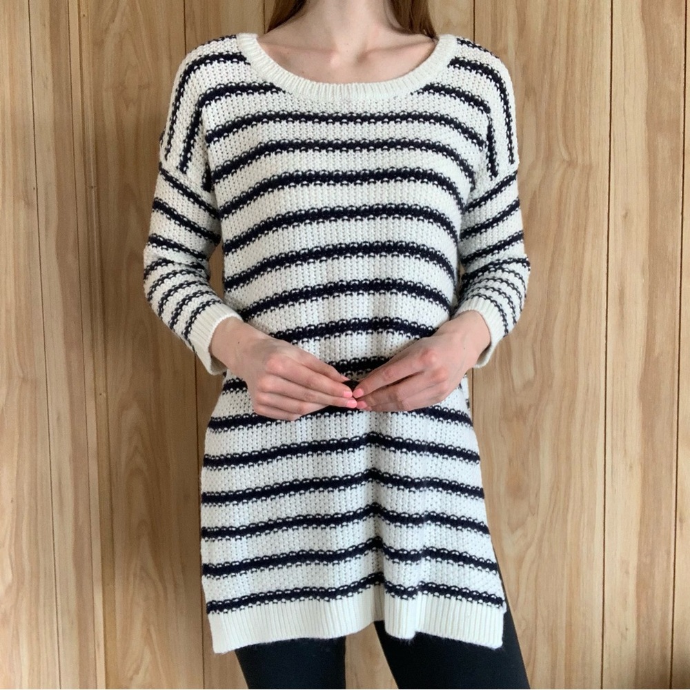 French Oversized 3/4 Sleeve Striped Sweater